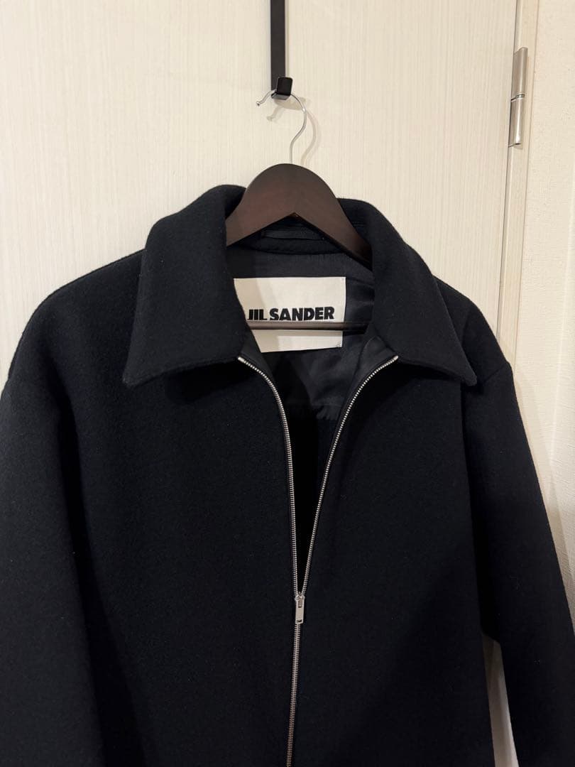 半額以下JIL SANDER ブラック ジップアップフェルトコート
