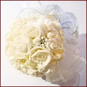 高級造花 シルキーフラワーブーケ シルバー＆ホワイト