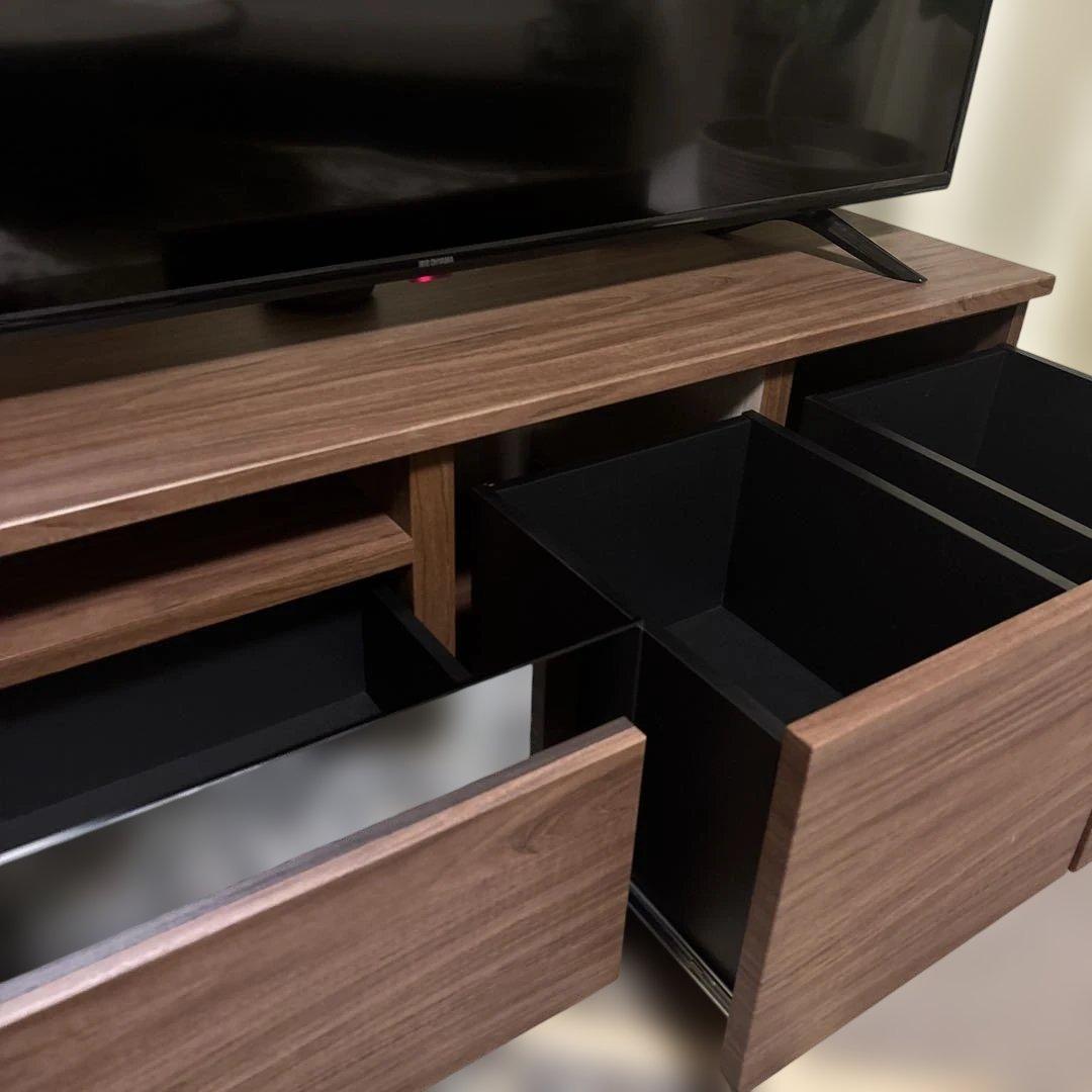 高級感！ミディアムブラウン木製テレビ台 引き出し式収納