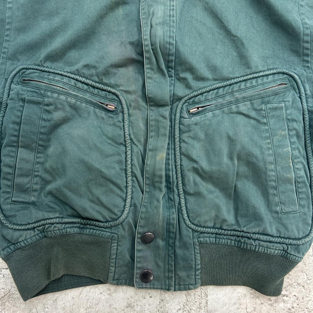 ア*ン様 90s　香港製　ノーティカ　襟レザー　ブルゾン　古着　グリーン　M