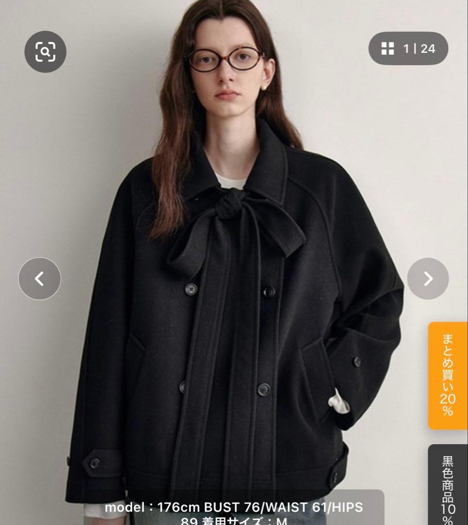 Fano Studios リボンタイショートコート Mサイズ ブラック