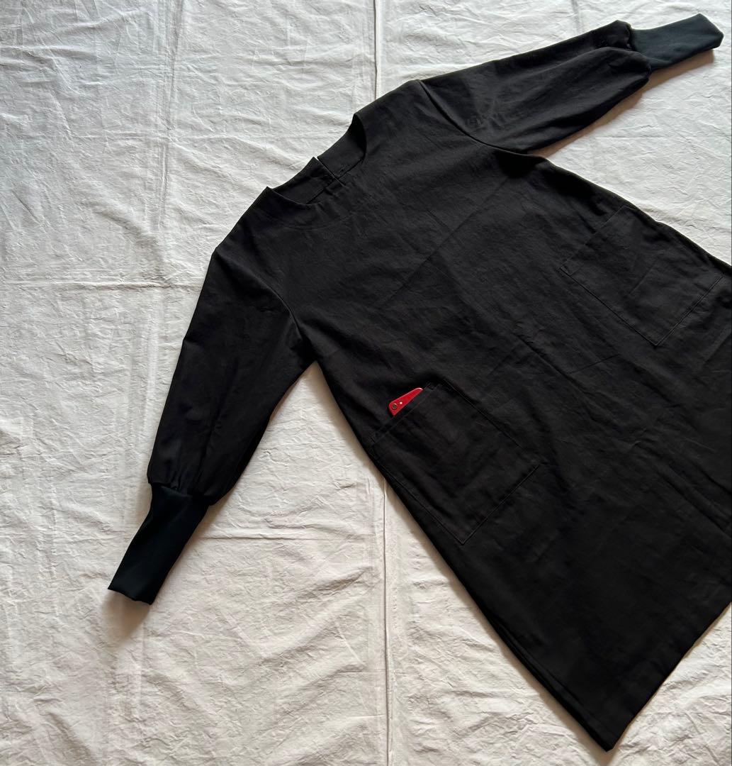 【あいさま専用ページ墨黒ブラック】しっとりめ肌感中厚＊リブ袖口かっぽう着ワンピ