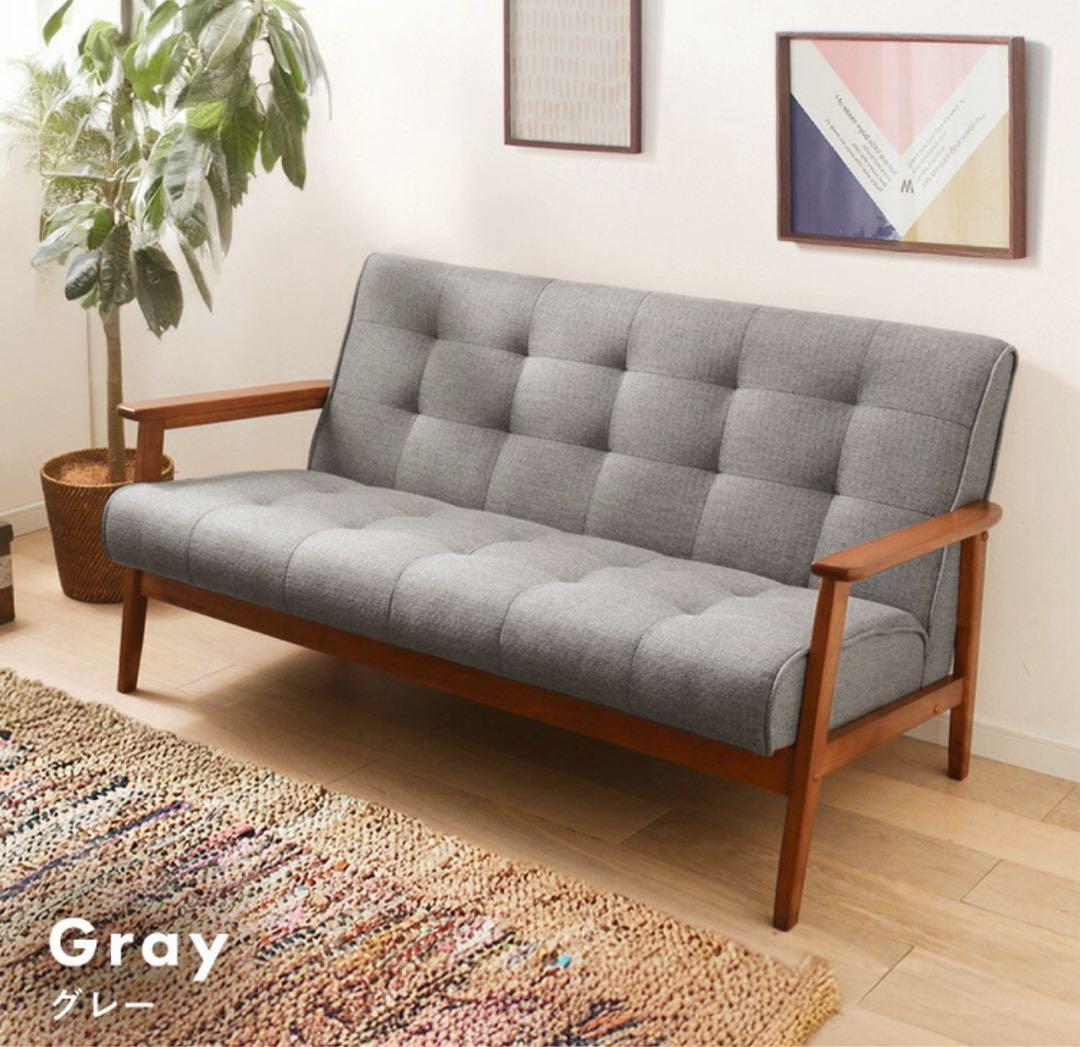 ソファ　リビングソファ　2人掛け　フロアソファ　レザー調　グレー