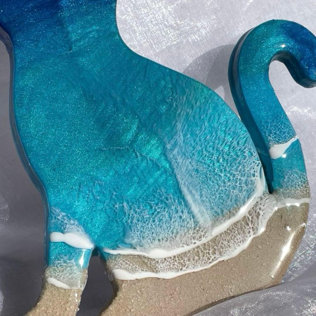 オーシャンレジンアート　海アート　ネコレジン　 オブジェ　ギフト　新築祝い