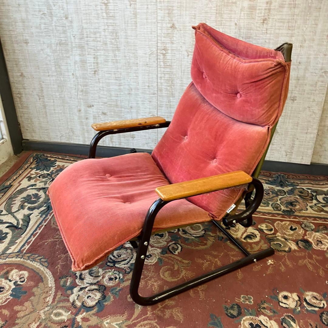 北欧レトロ フクキン ベロアリクライニングチェア アームチェア オットマン付き