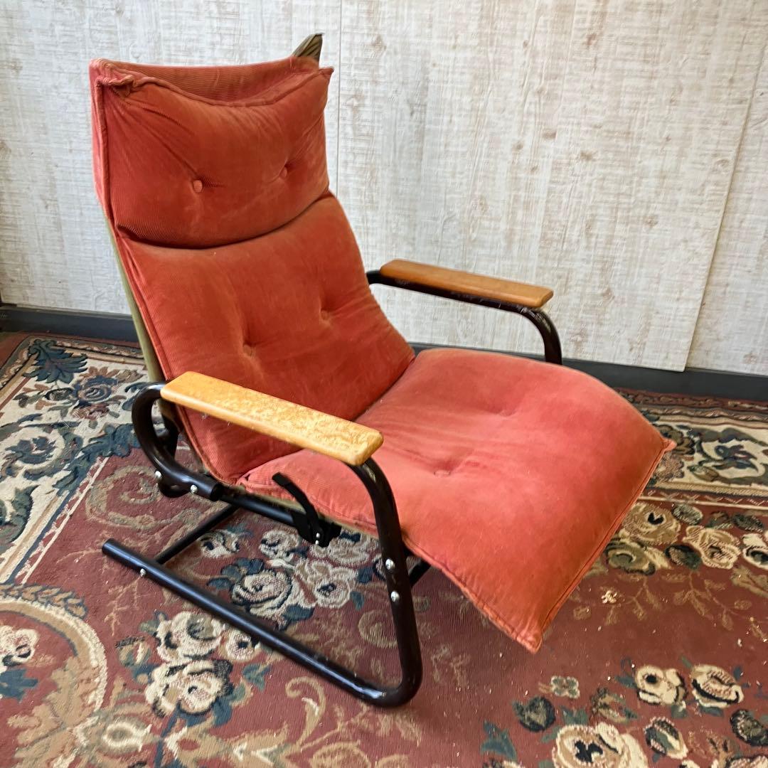 北欧レトロ フクキン ベロアリクライニングチェア アームチェア オットマン付き