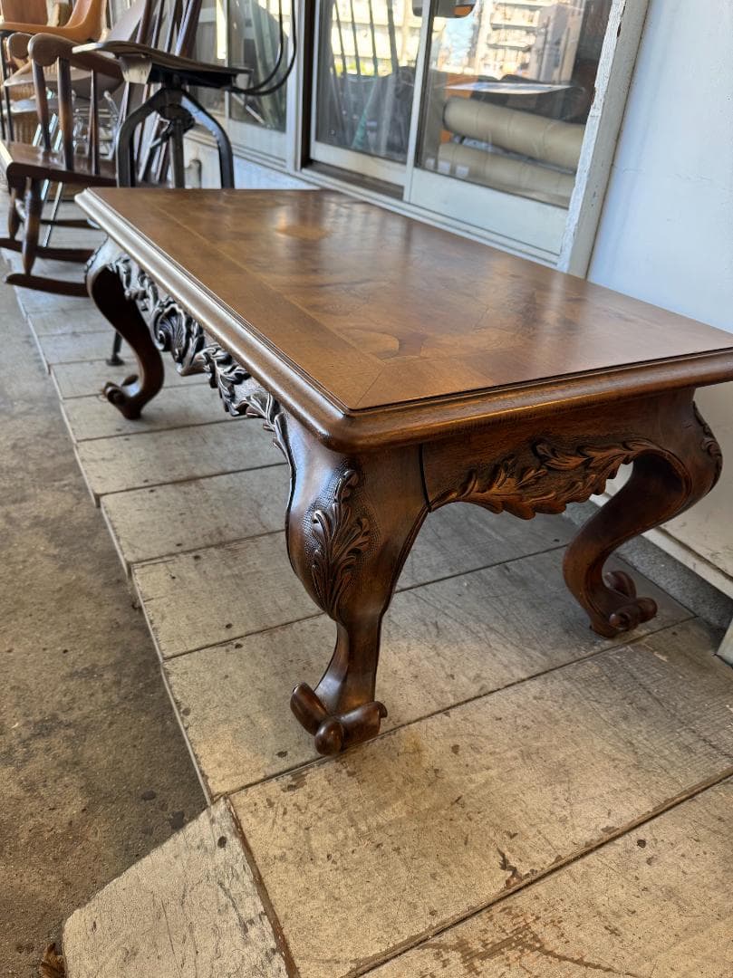 猫脚センターテーブル　英国アンティーク　両サイド引出し付 ビクトリア様式