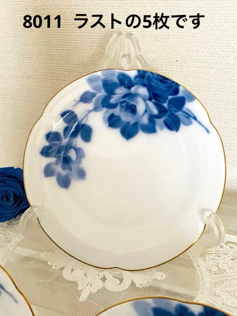 [未使用] 大倉陶園　岡染　ブルーローズ　 銘々皿　5枚