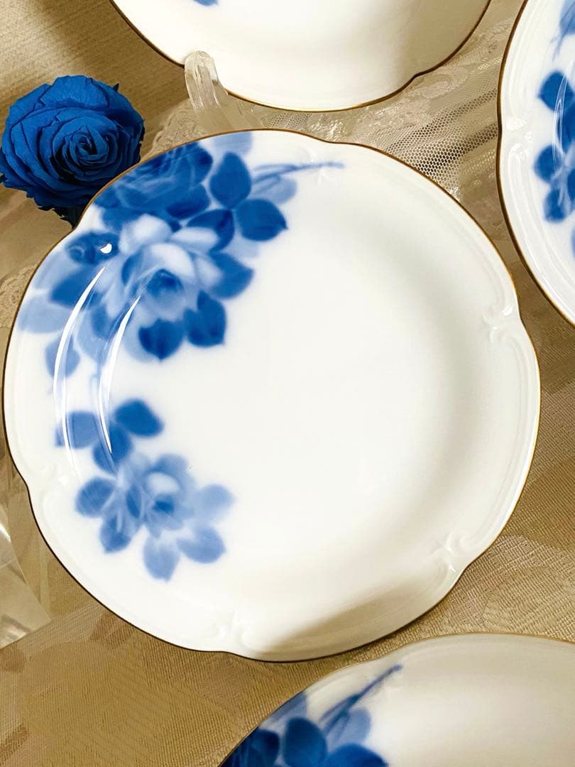 [未使用] 大倉陶園　岡染　ブルーローズ　 銘々皿　5枚