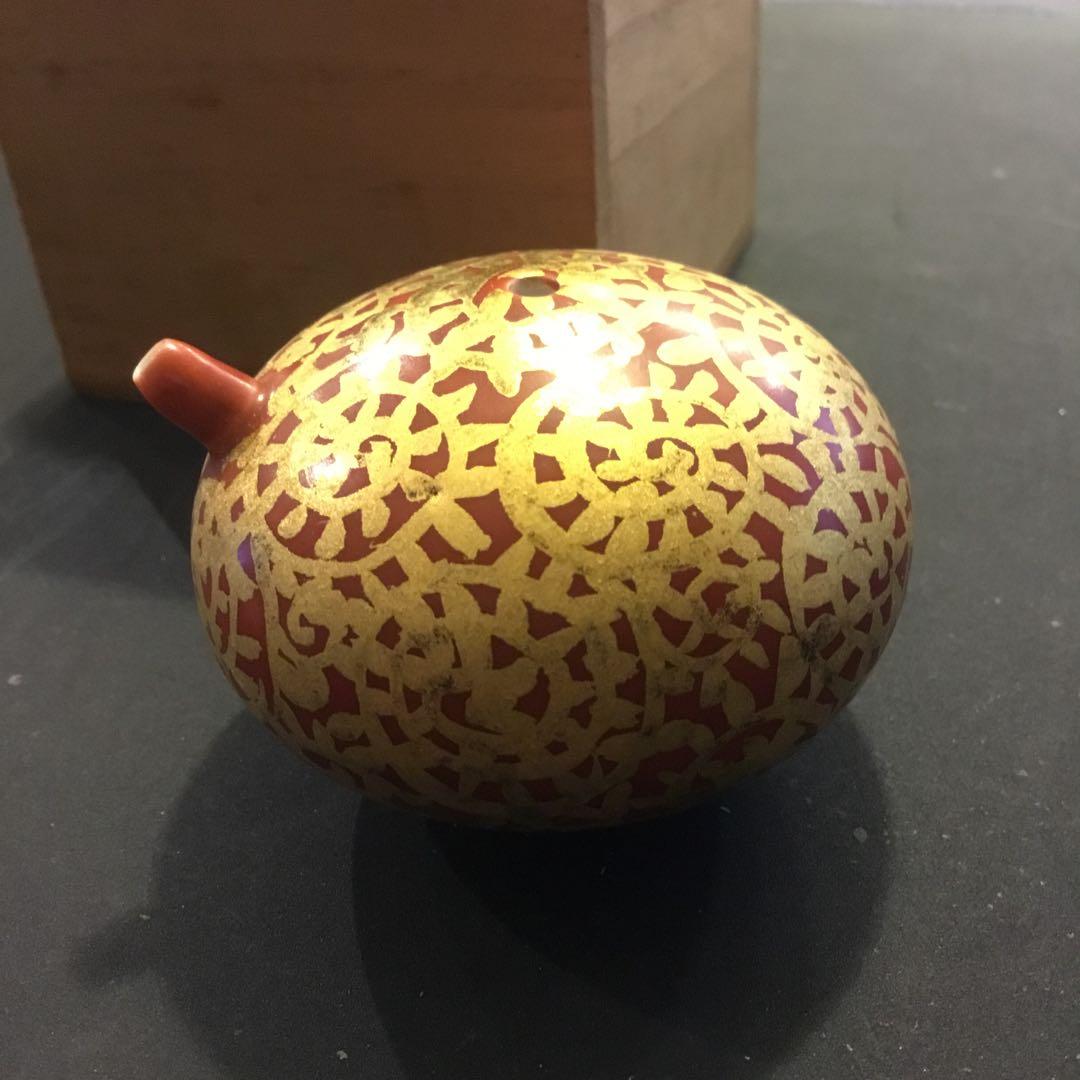 小野珀子　釉裏金彩　金襴手　水滴　重要無形文化財　蛸唐草　共箱　有田