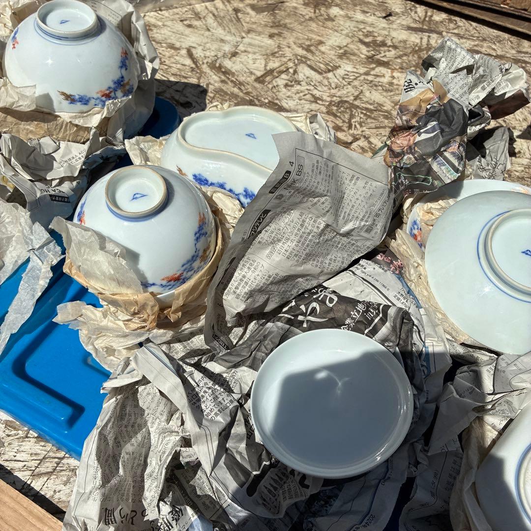 オールド深川青磁もみじ紅葉　皇室御用達　平皿小皿カップセット計54 富士流水裏印