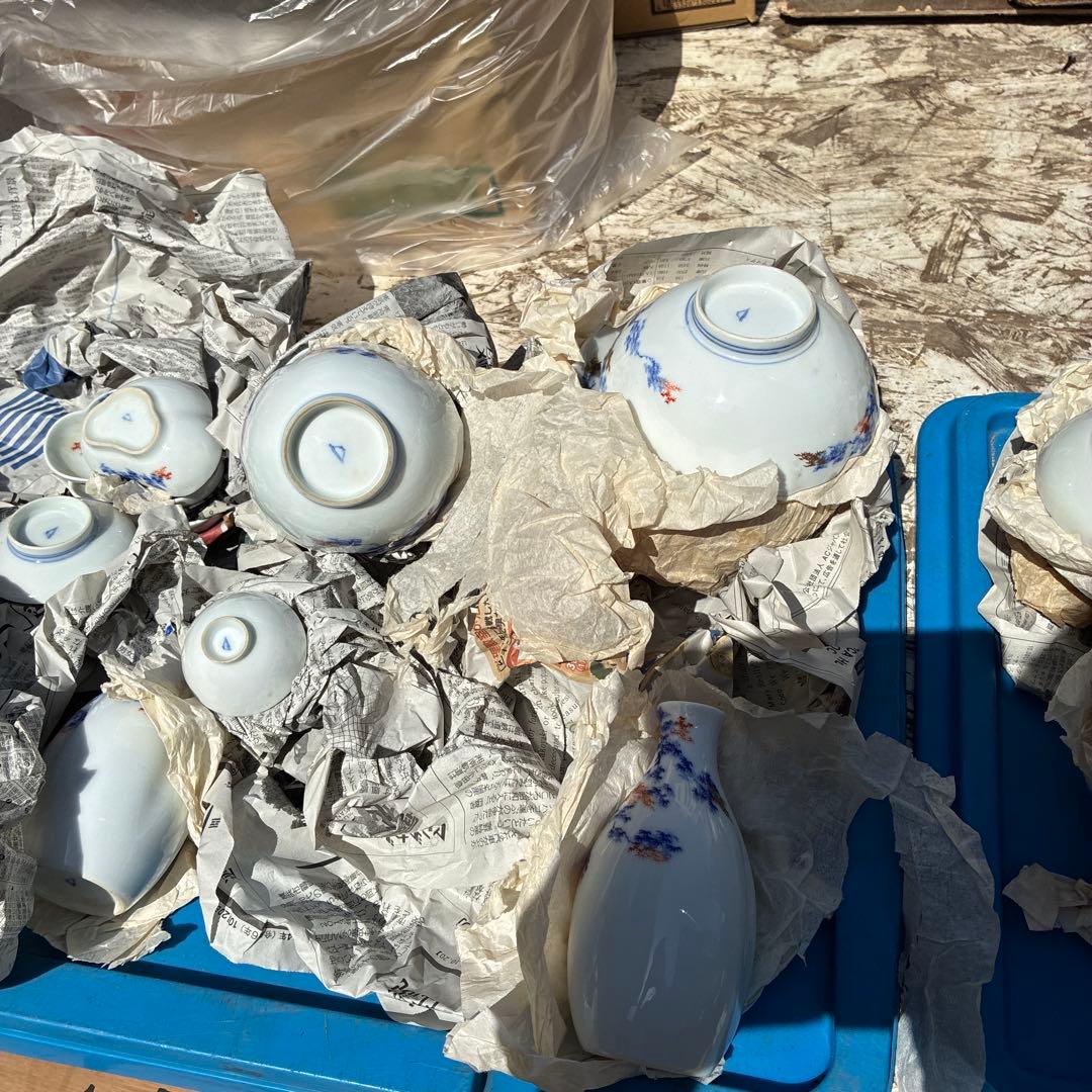 オールド深川青磁もみじ紅葉　皇室御用達　平皿小皿カップセット計54 富士流水裏印