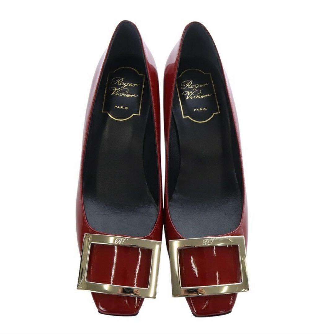 【ほぼ未使用】ROGER VIVIERスクエアトゥパテントパンプス36 ボルドー