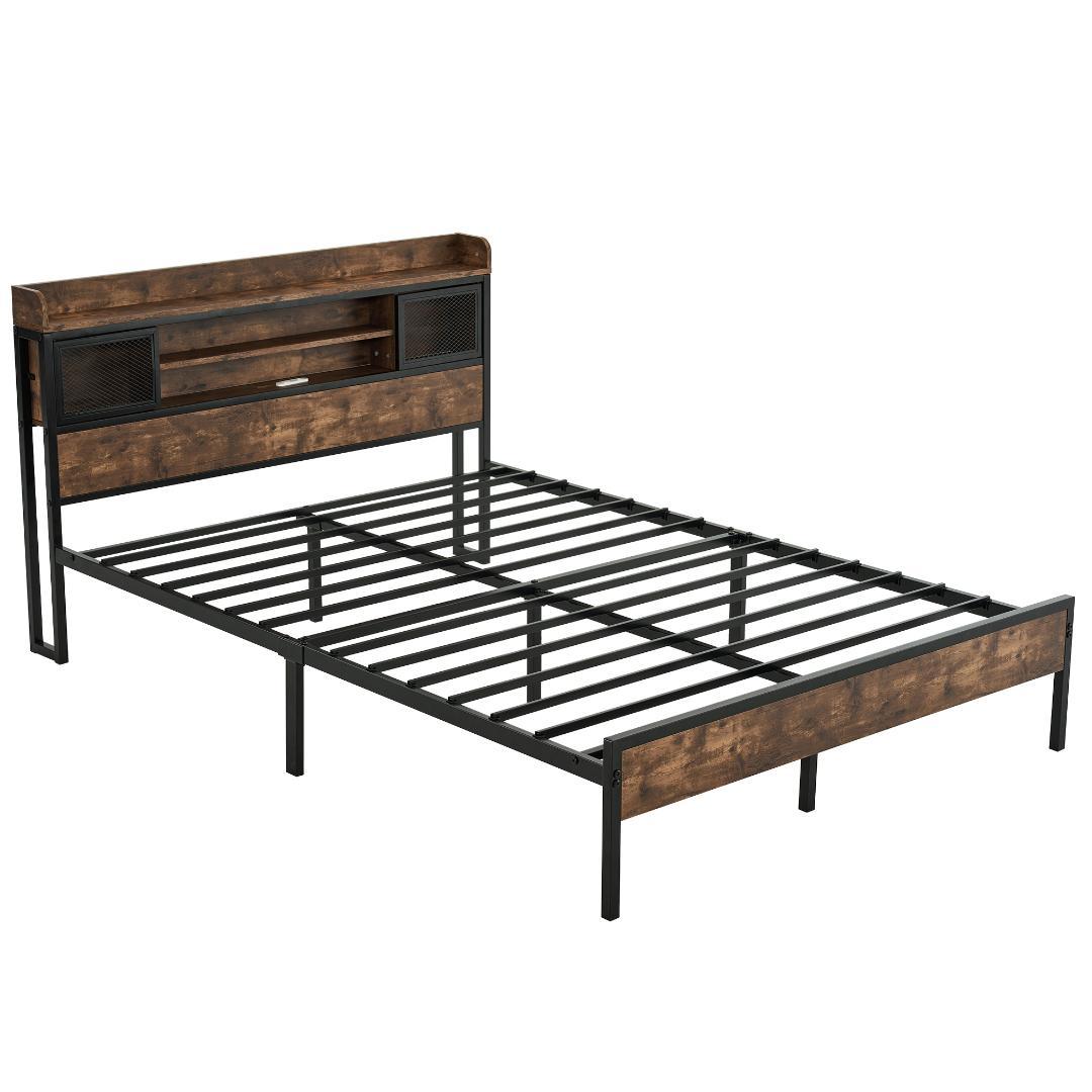 D ベッドフレーム ダブル ダブルベッド パイプベッド コンセント付き 宮付