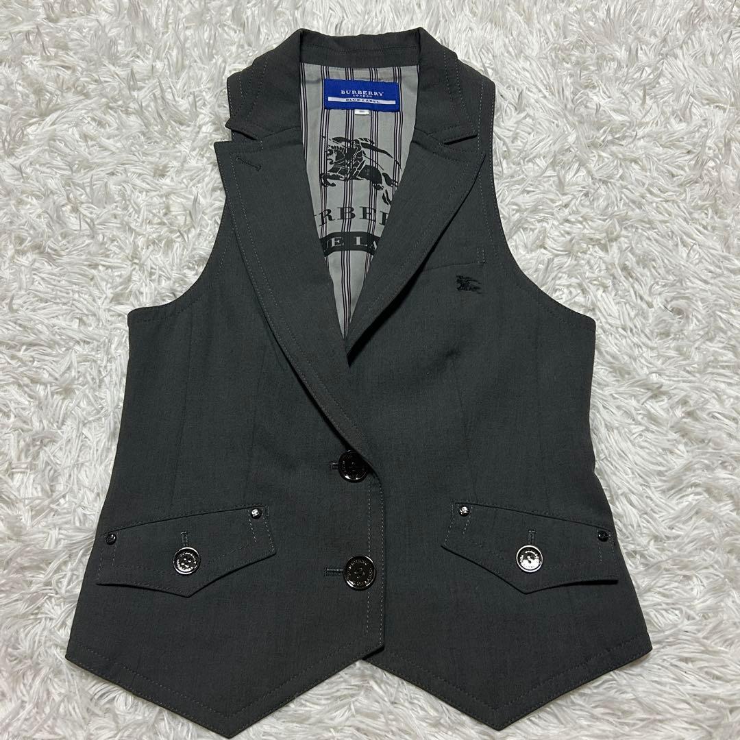 美品 バーバリーブルーレーベル スーツ セットアップ ベスト パンツ ロゴ 3P