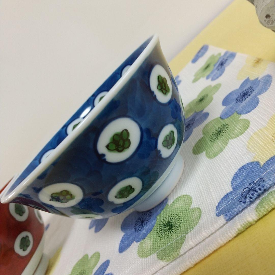 源右衛門⭐️染錦梅花丸紋濃 赤絵梅花丸も紋濃ペア飯椀