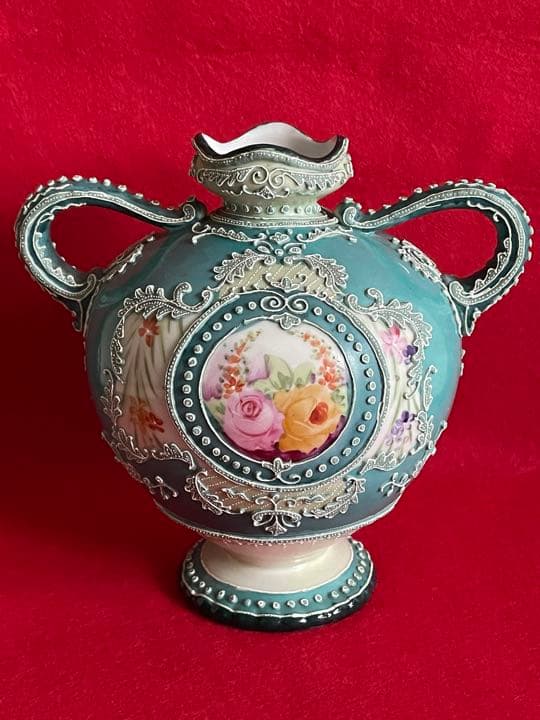 オールドノリタケ　盛り上げ取手付花生