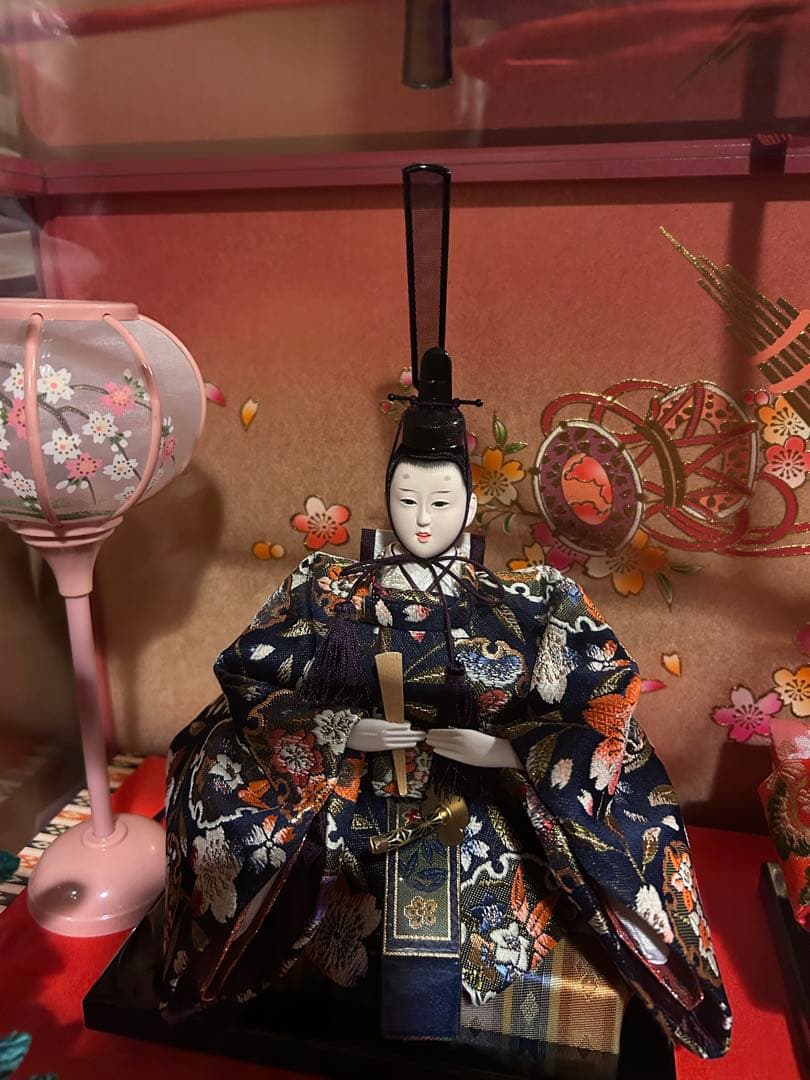 東大阪引き取り可　久月 雛人形セット ピンク枠ガラスケース入