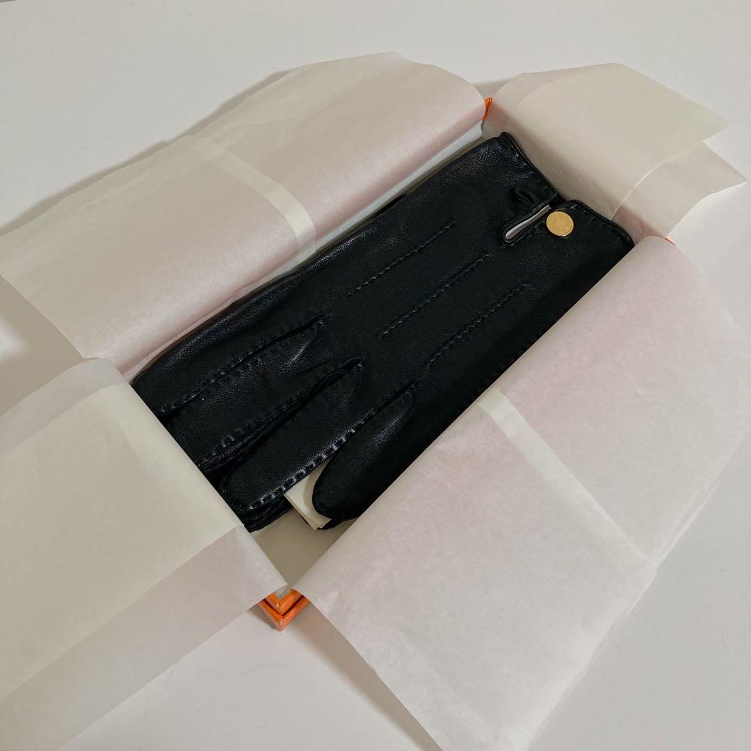 エルメス　HERMES　ラムスキン　セリエボタン　グローブ　ブラック　サイズ9