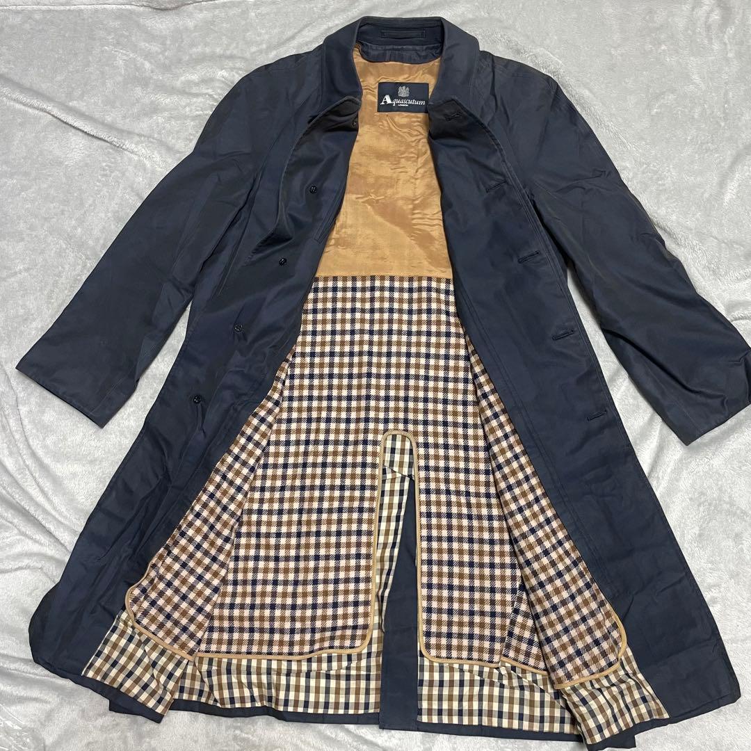 アクアスキュータム　ネイビー　ステンカラーコート　ロングコート　ライナー付き