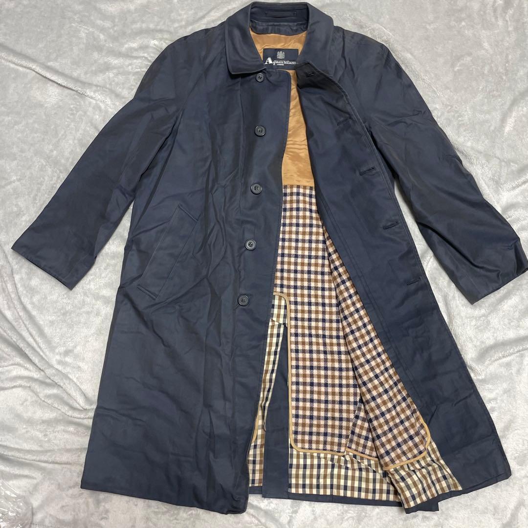 アクアスキュータム　ネイビー　ステンカラーコート　ロングコート　ライナー付き
