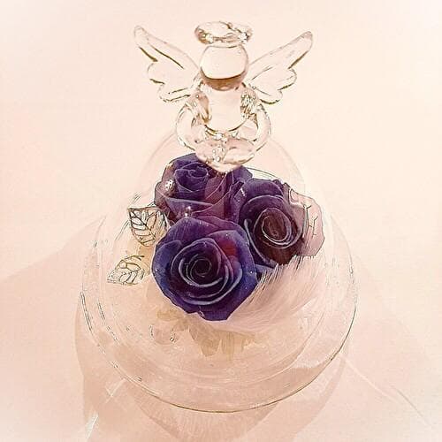 【高級プリザーブドフラワー】 エンジェル ガラスドーム　ダイヤモンドブルーローズ