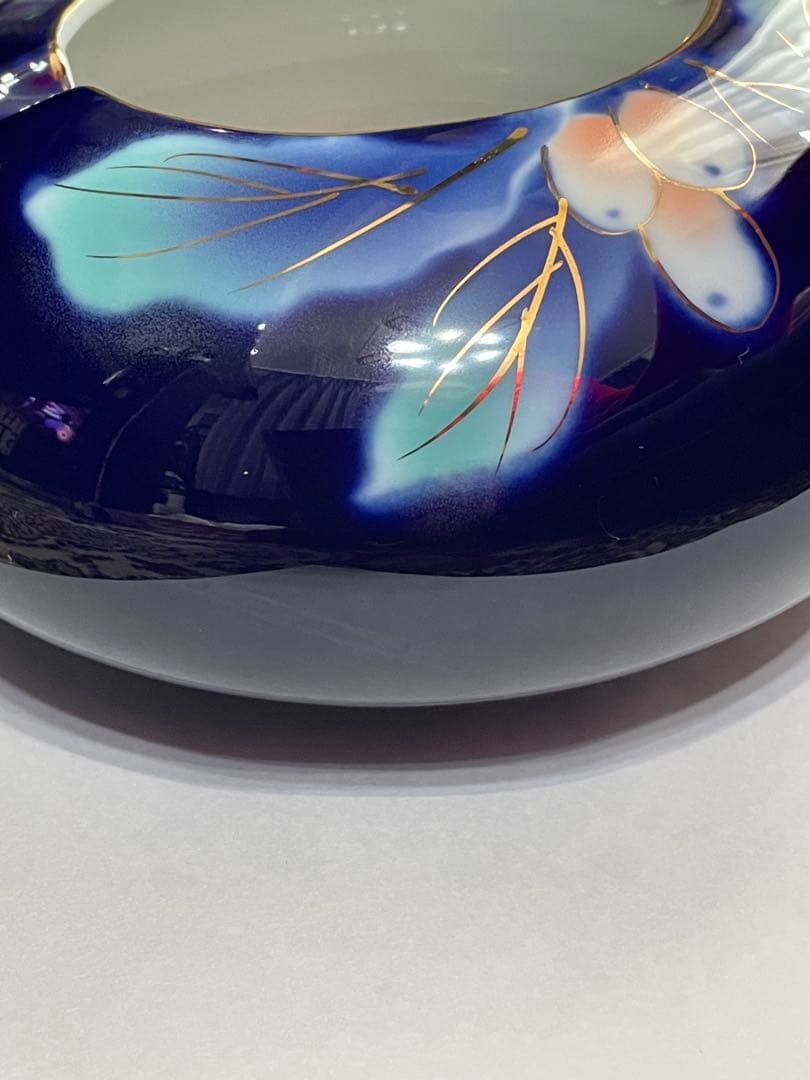 青色花柄置き型灰皿