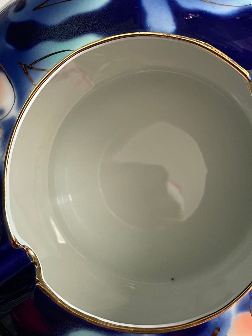 青色花柄置き型灰皿