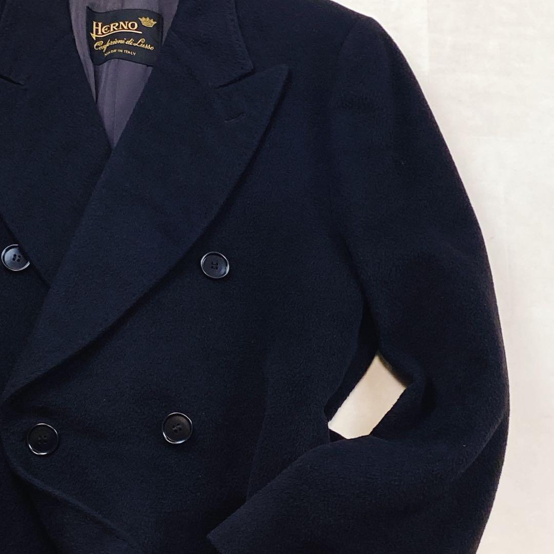 ヘルノ カシミヤ シルク100 ダブルチェスターコート52XL スカーフ柄