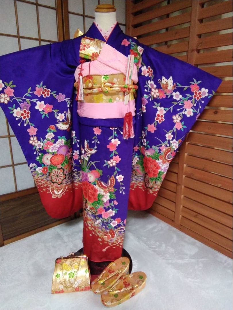 7歳向け・表側正絹・お着物のセット