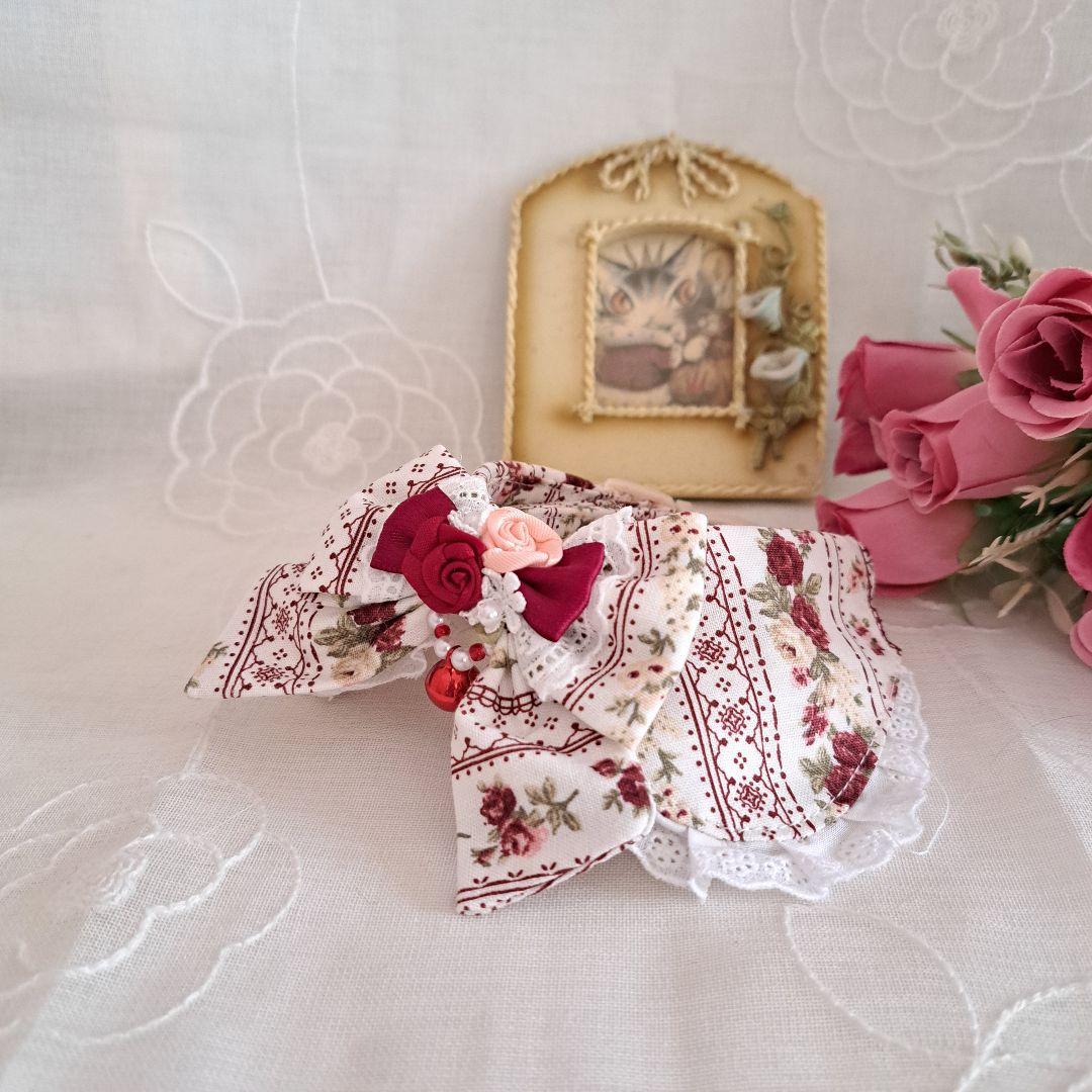 ボーダーローズ柄わんちゃん猫ちゃん用襟付首輪