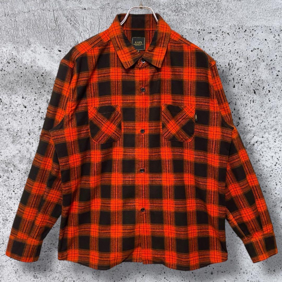 【長瀬智也着用】RATS ラッツ ネルシャツ 橙黒 M キムタク チェック