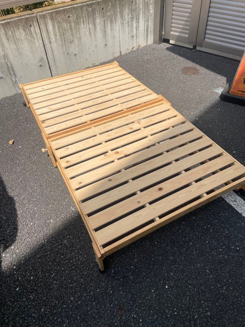 【引取限定】中居木工　折りたたみ式スノコベッド　シングル　ヒノキ　葛飾区