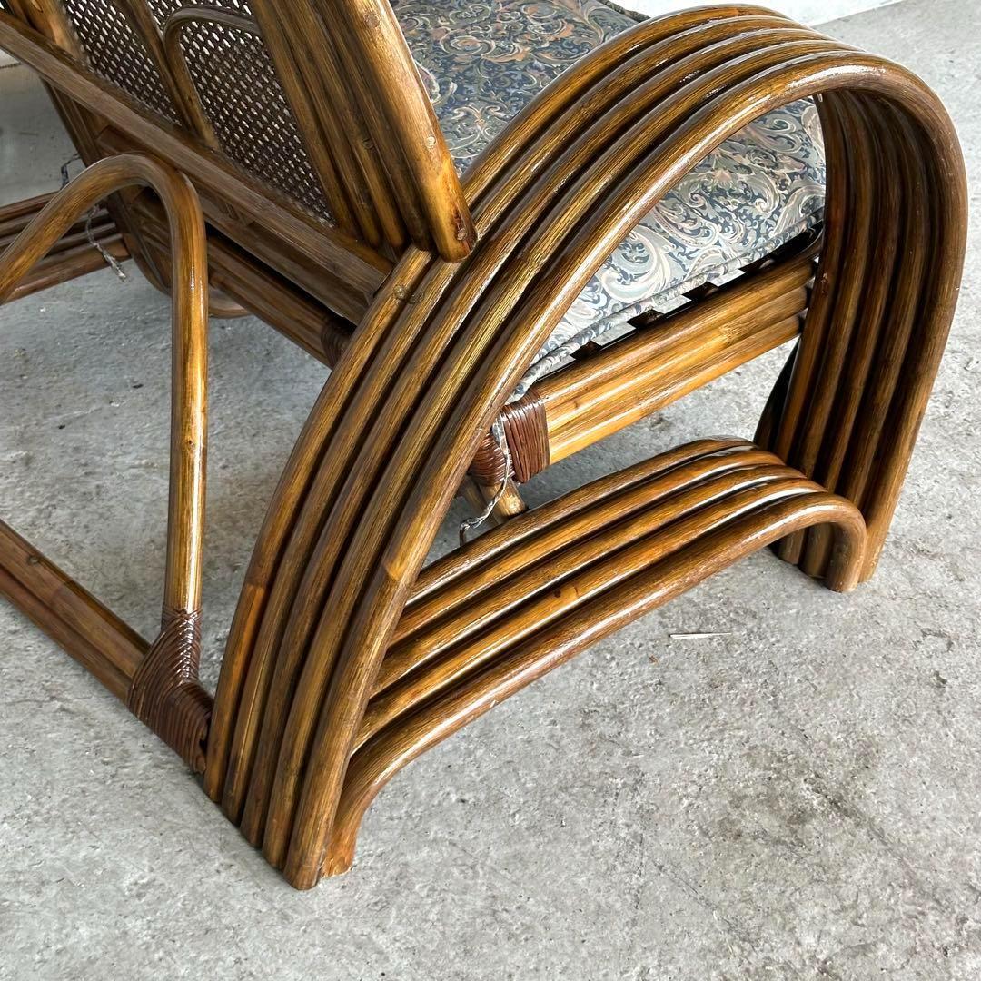 ꧁オールドラタン꧂カフェ風✦レトロラタン大型アームチェア　1人掛けソファー