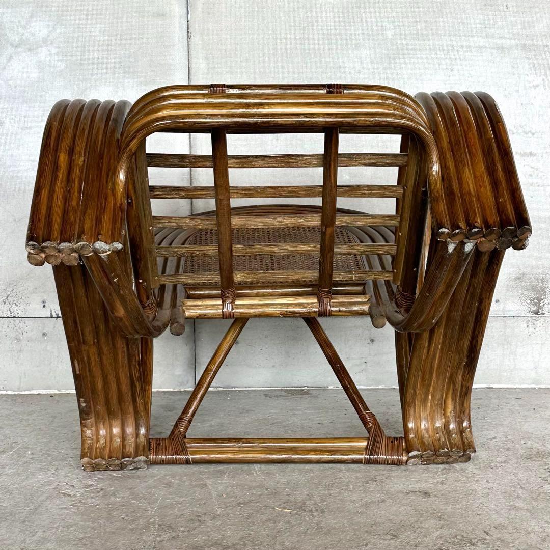 ꧁オールドラタン꧂カフェ風✦レトロラタン大型アームチェア　1人掛けソファー