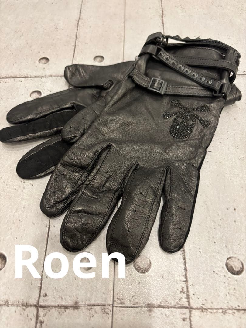 ♦︎Roen ロエン　ラムレザー スワロフスキースカル スタッズ ベルト グローブ