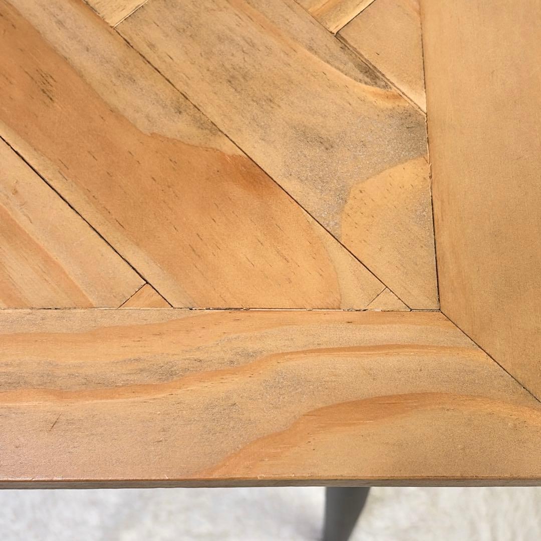 ヘリンボーン ダイニングテーブル 幅80cm 2人用 アイアン脚 木製 カフェ風