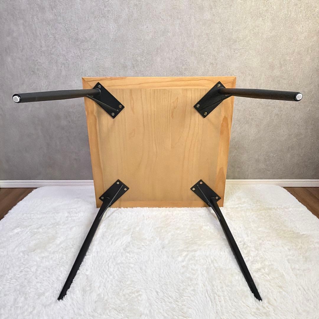 ヘリンボーン ダイニングテーブル 幅80cm 2人用 アイアン脚 木製 カフェ風