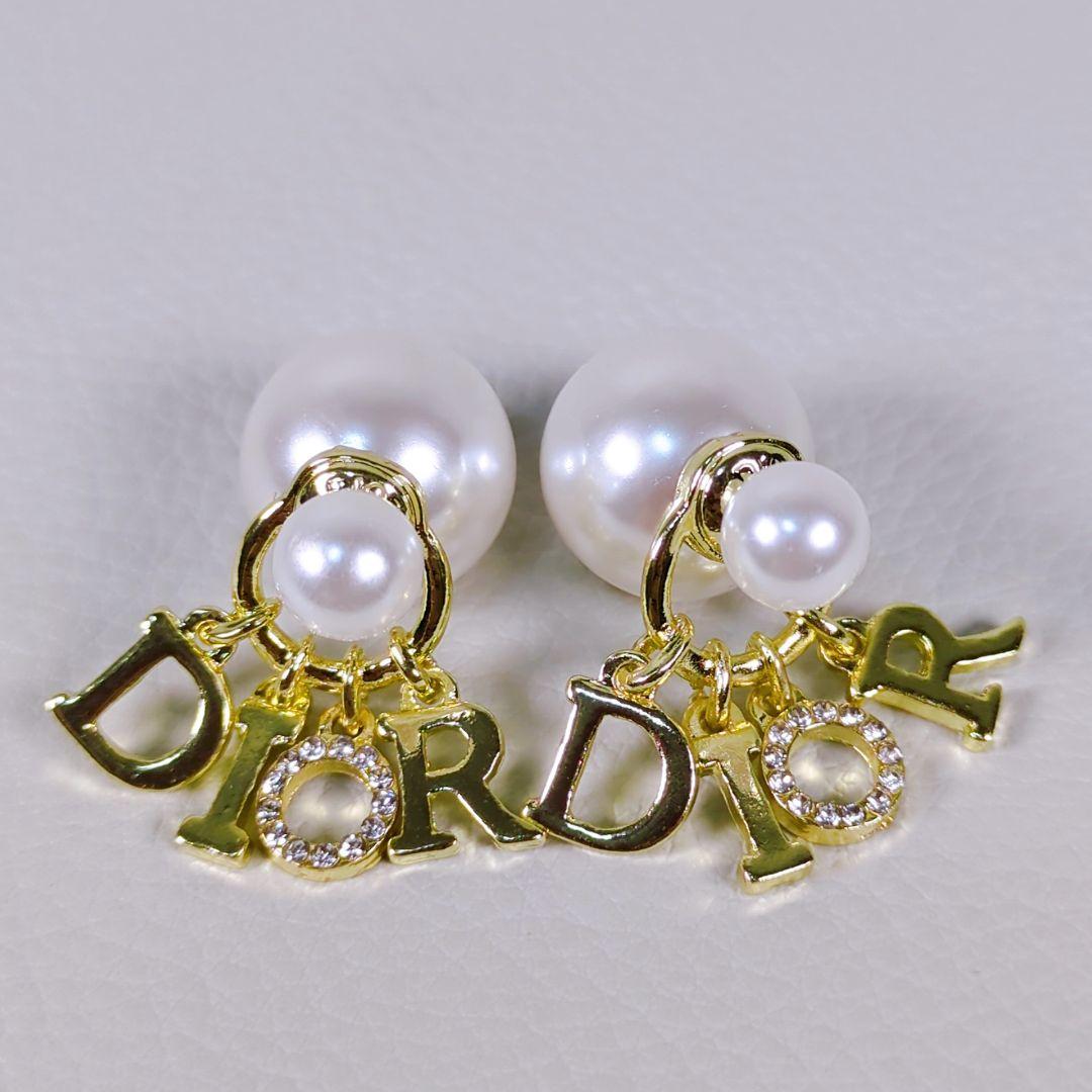 美品 ディオール Dior ピアス パール ラインストーン ゴールド