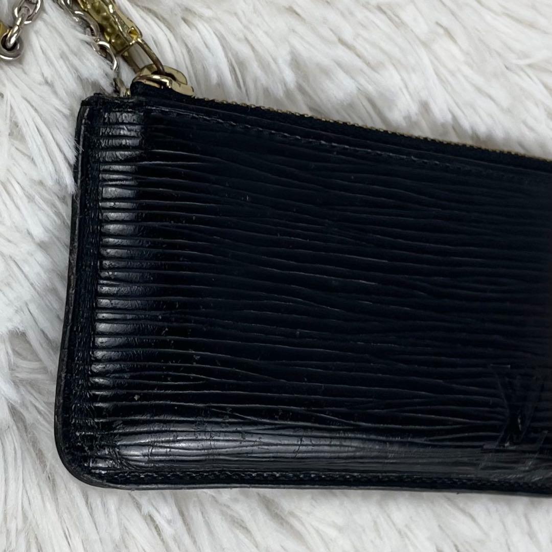 極美品 ルイヴィトン レザー ケース キーリング付き ファスナー 黒
