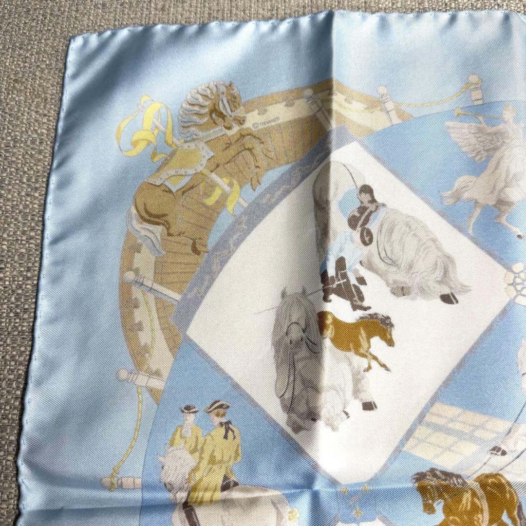 エルメス　カレ40 スカーフ　プチカレ　シャンティイ城　馬の博物館 ブルー