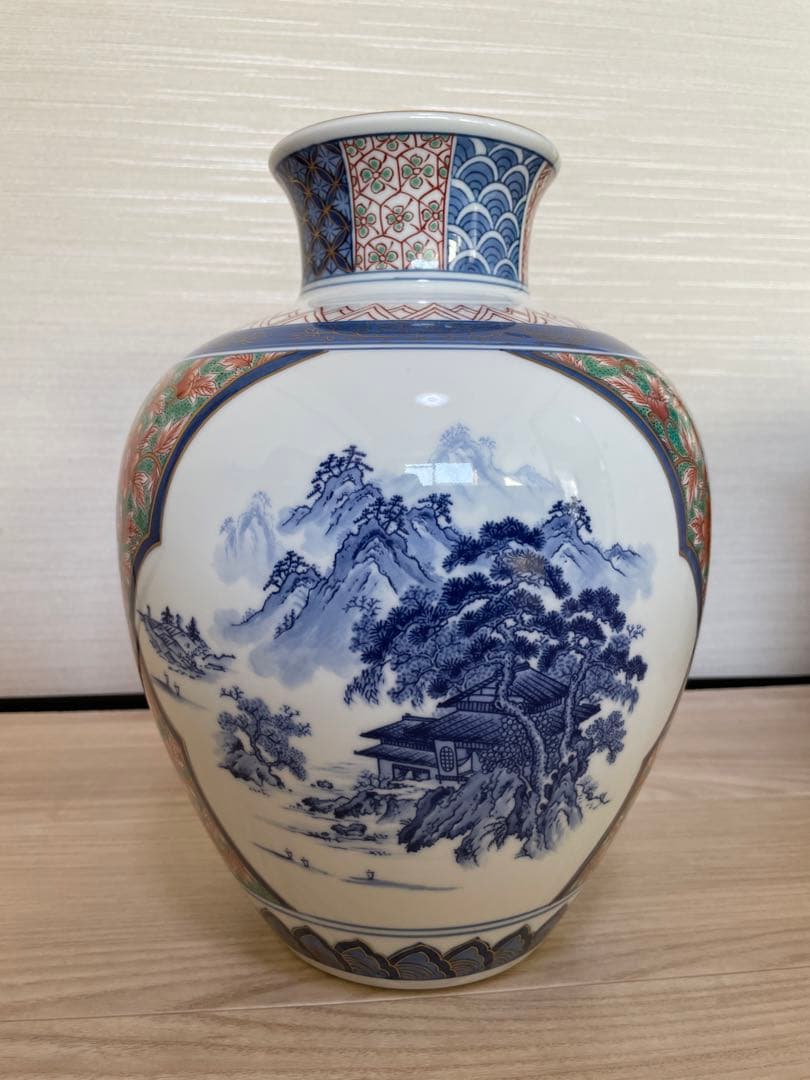 有田焼　古伊万里　鳳凰山水花瓶　中胴　弥左ヱ門窯