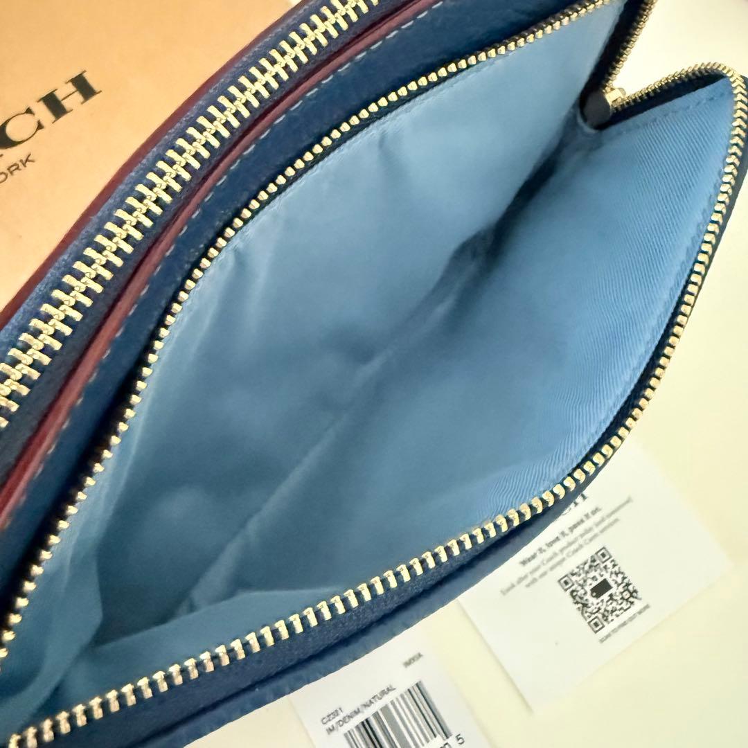 COACH コーチ　ダブルジップポーチ　長財布　リストレット たチェリー　デニム