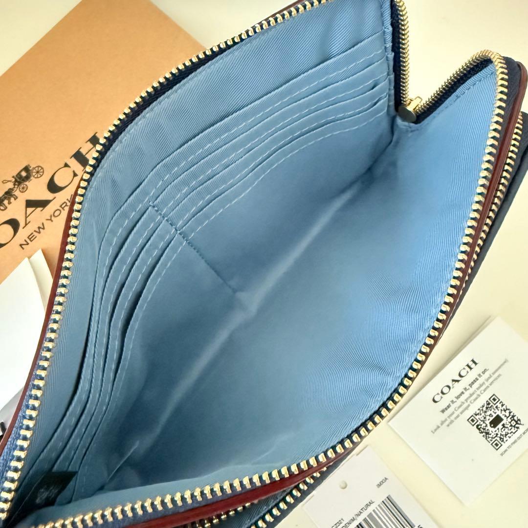 COACH コーチ　ダブルジップポーチ　長財布　リストレット たチェリー　デニム