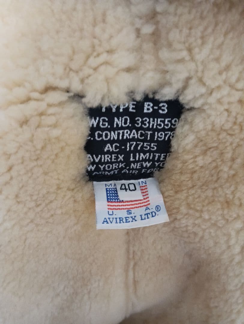 AVIREX B3ムートンフライトジャケット　 USA製 　人気サイズ40