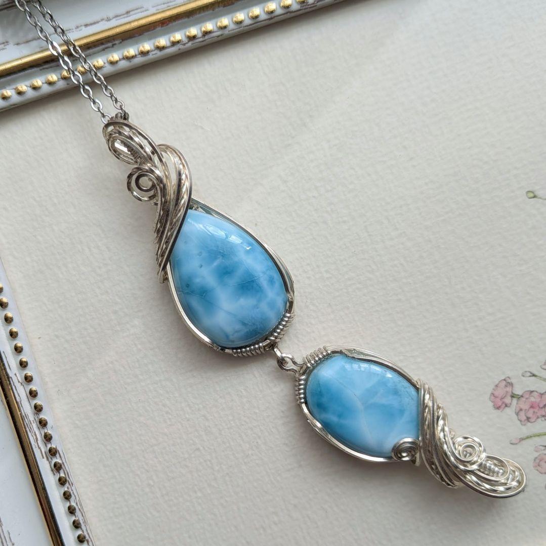 【Sale】silver935　Wラリマー❅ワイヤーアートペンダントトップ☆