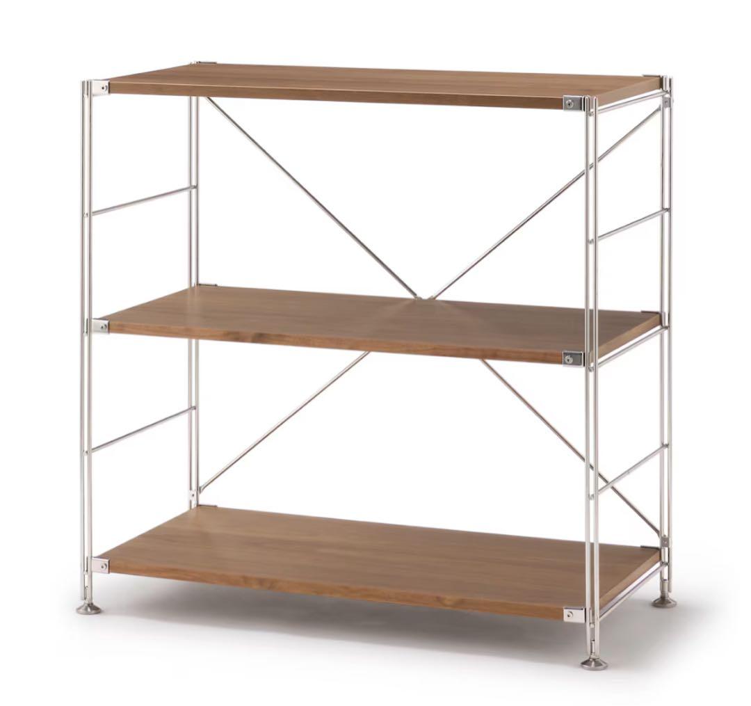 ステンレスユニットシェルフ　ウォールナット材棚セット　ワイド　小