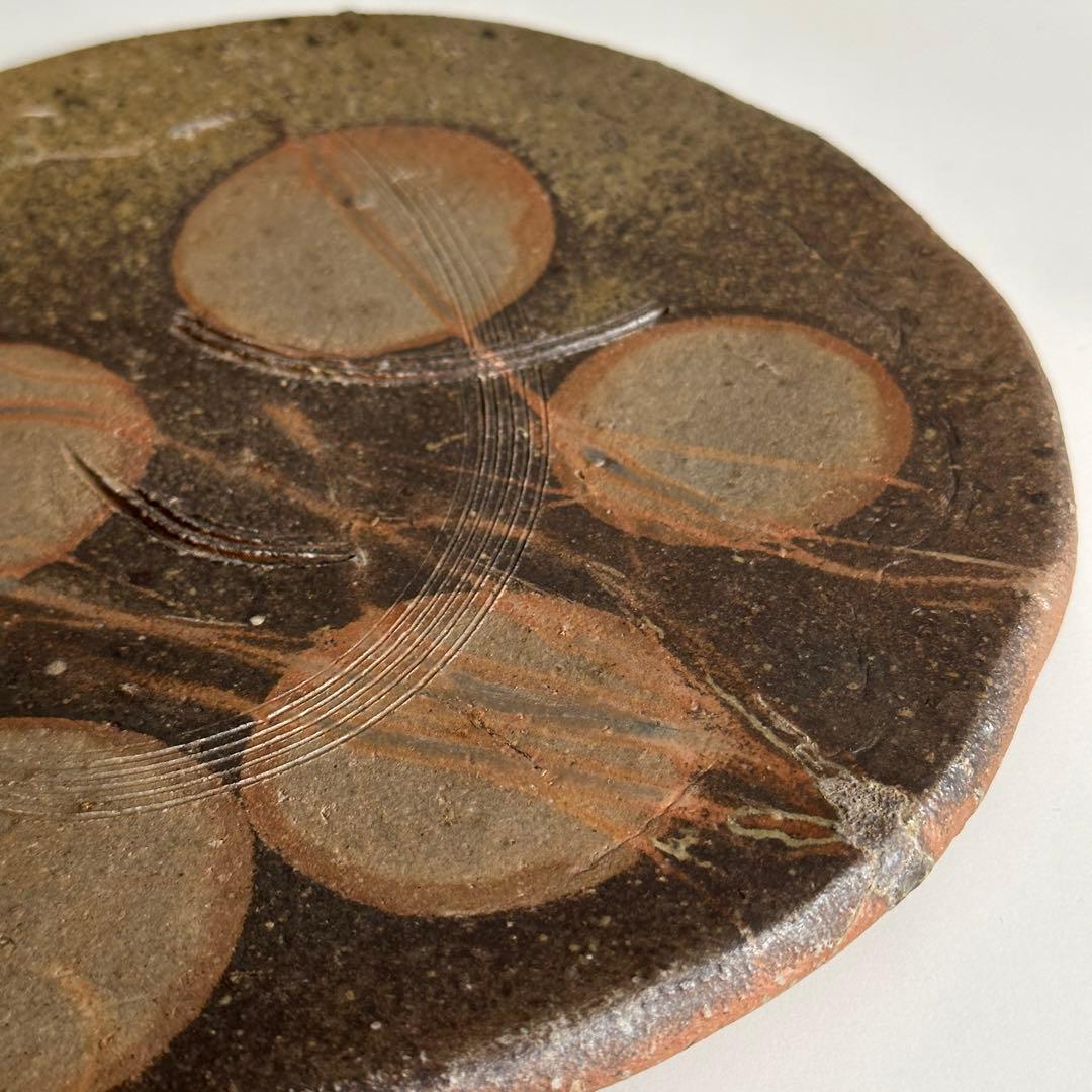 堀江英城 備前 皿 タタキ皿 牡丹餅 緋襷 共箱