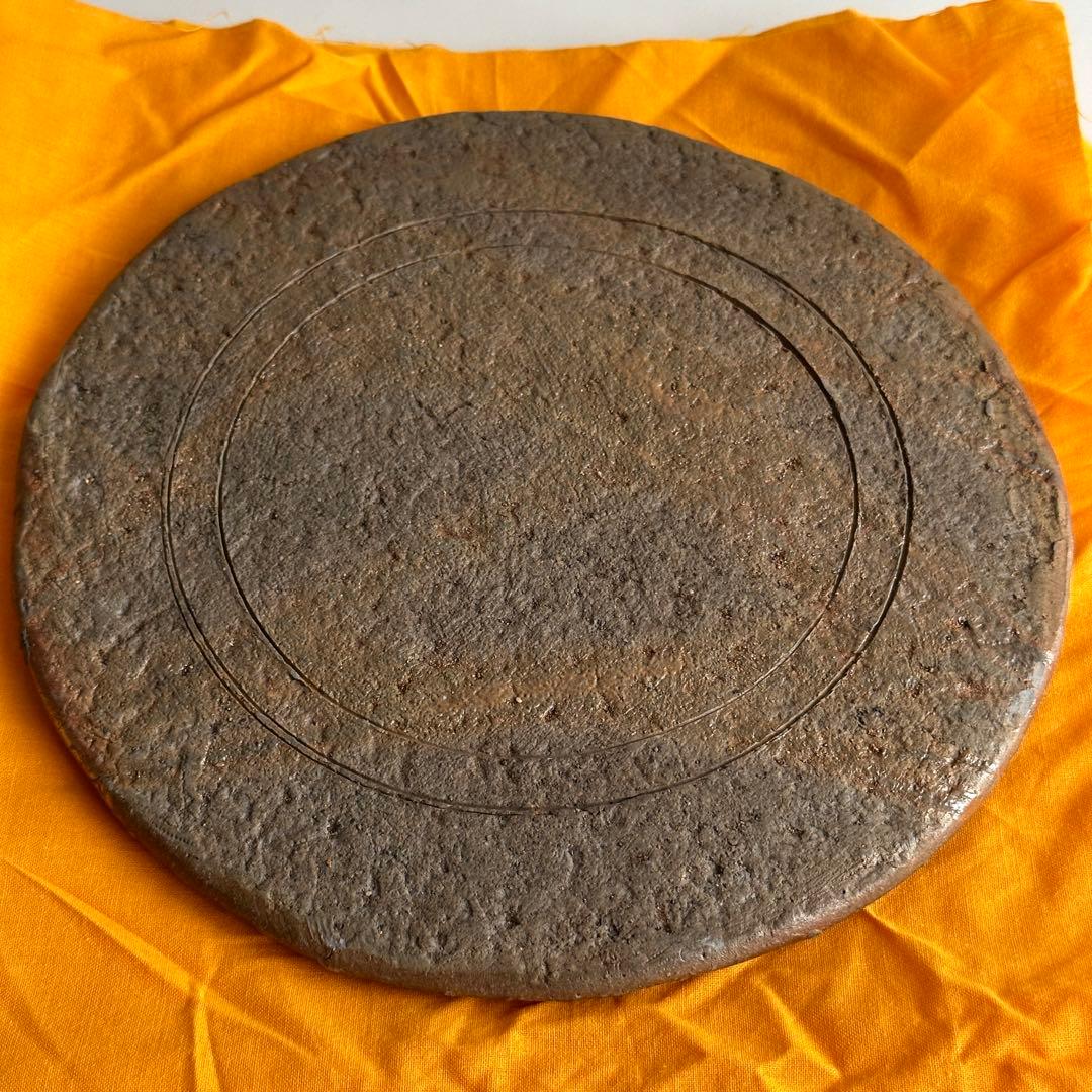 堀江英城 備前 皿 タタキ皿 牡丹餅 緋襷 共箱