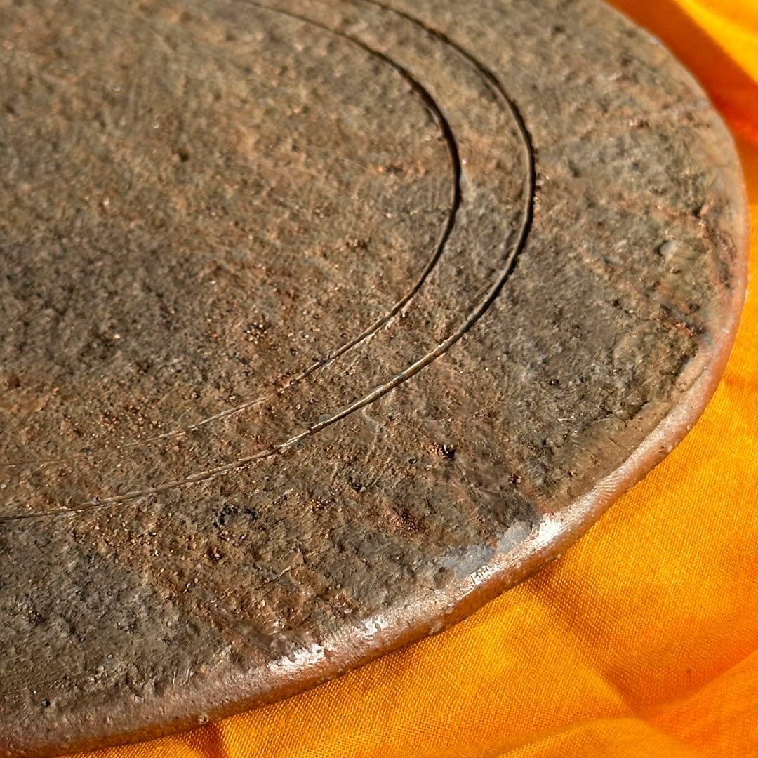 堀江英城 備前 皿 タタキ皿 牡丹餅 緋襷 共箱